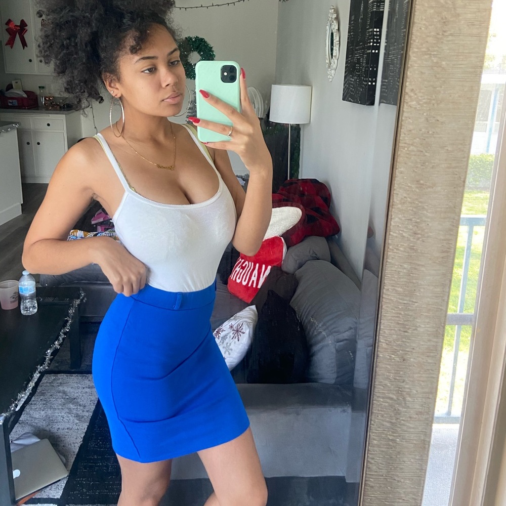 Blue high waist mini skirt